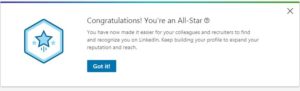 Congratulations on All star LinkedIn Status bar